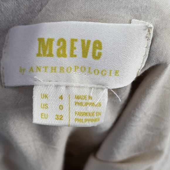 Maeve Anthropologie Jumpsuit Womens 0 Beige Linen Wide Leg V Neck Tie Waist - Picture 10 of 16